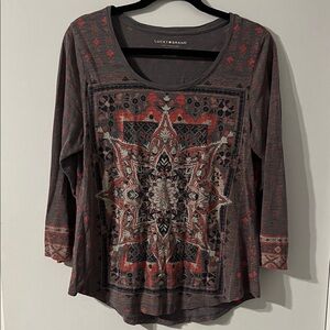 Lucky Brand Multicolor Mandala Long Sleeve Tee